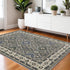 5' X 8' Blue And Gray Oriental Area Rug With Fringe